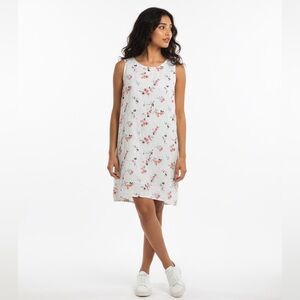 Cut Loose Floral Midi Dress - Cream with Pink and Orange Size Medium Pre Loved